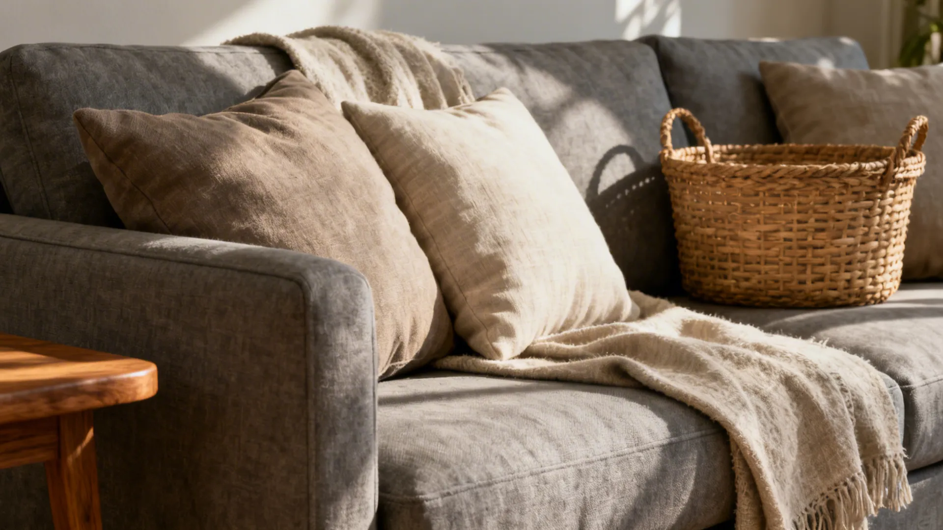 1. Layered Neutrals with Warm Wood