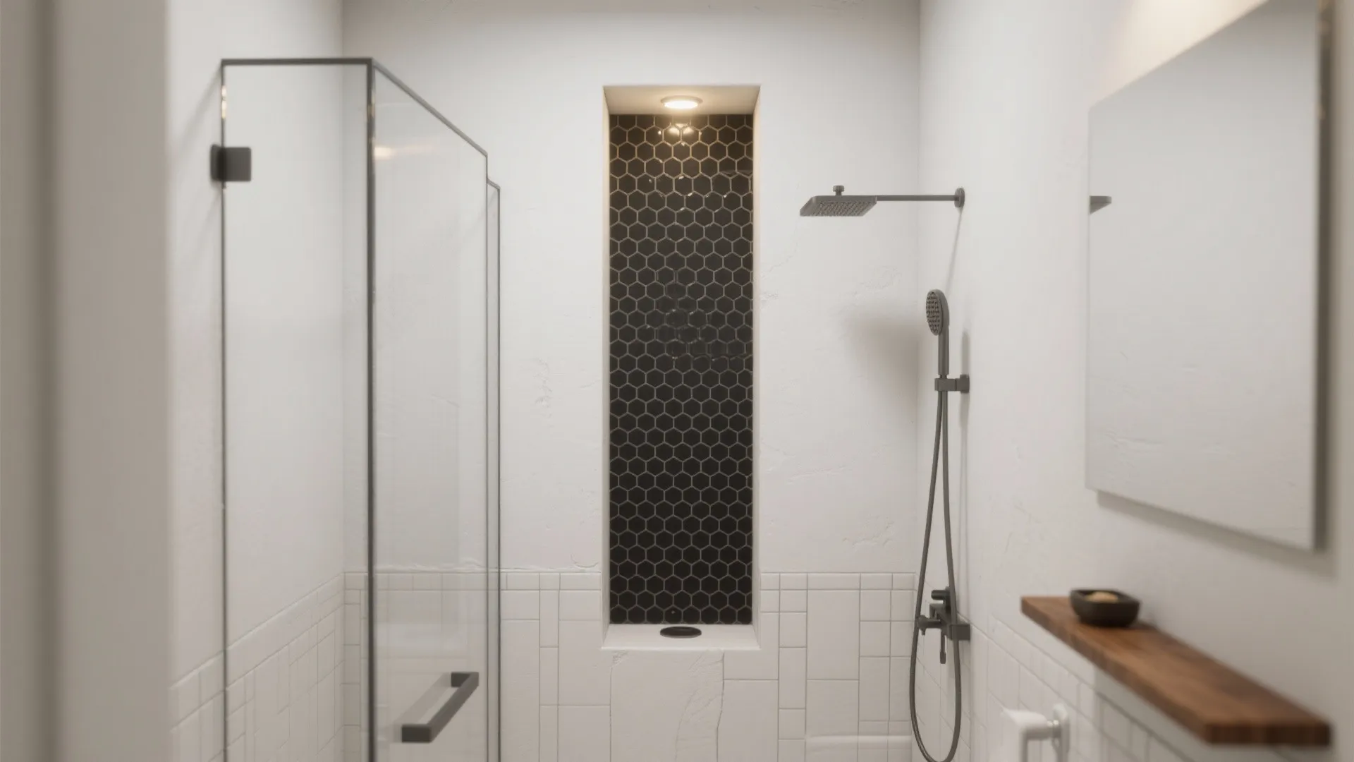 3. Partial Accent Wall or Niche in Black Hex Mosaic