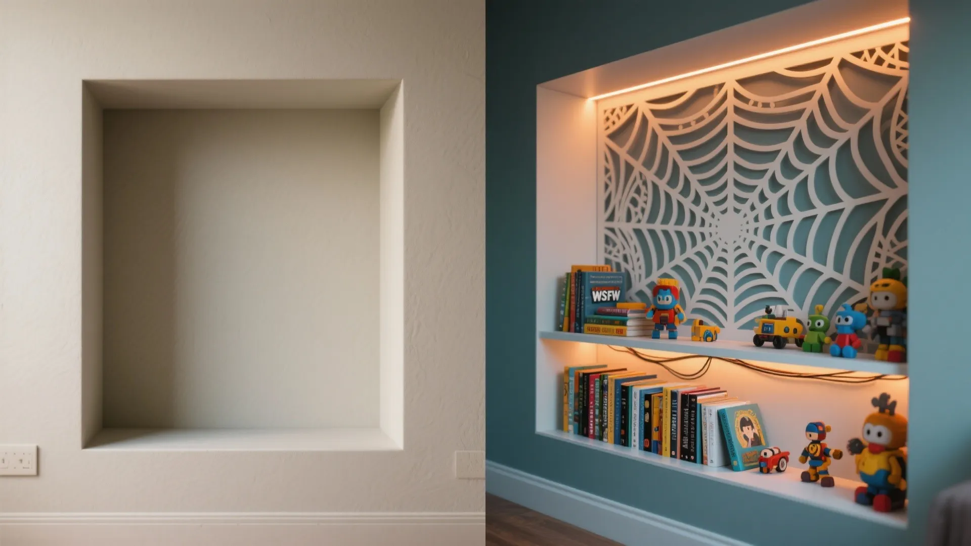 5. Built-in Niche with Backlit Web Pattern