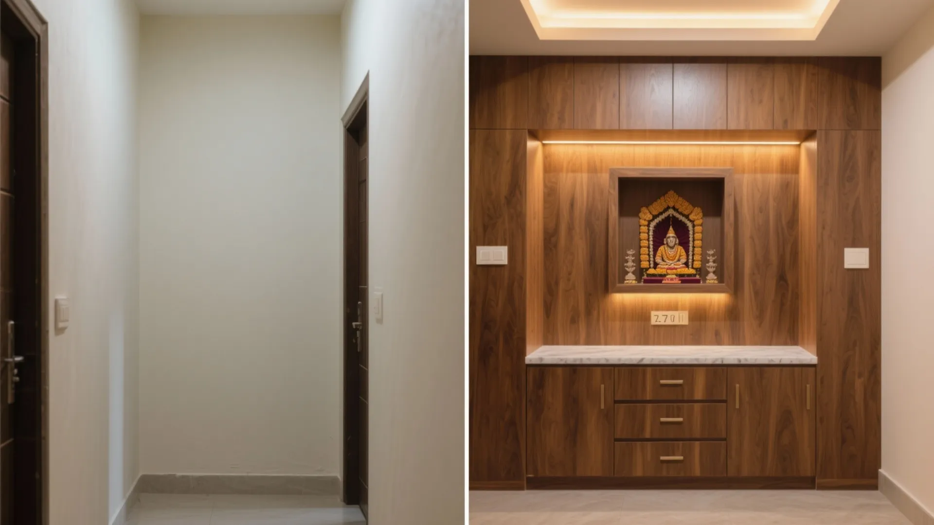 Minimalist Pooja Niche With Hidden Storage