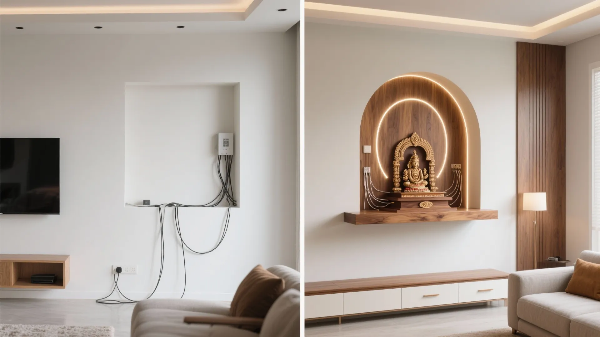 Floating niche mandir wall