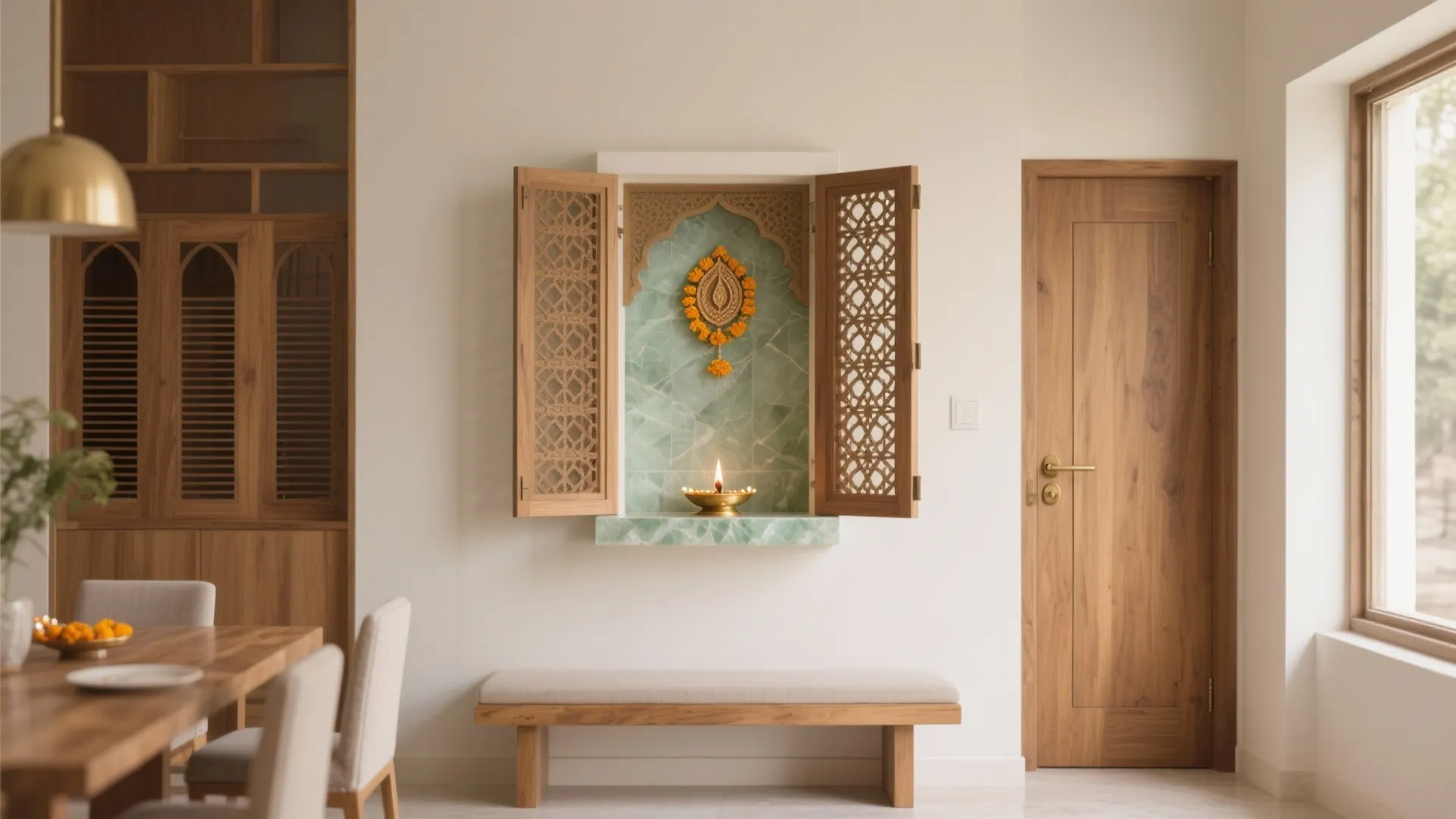 Idea 1: Wall-mounted niche with bi-fold doors