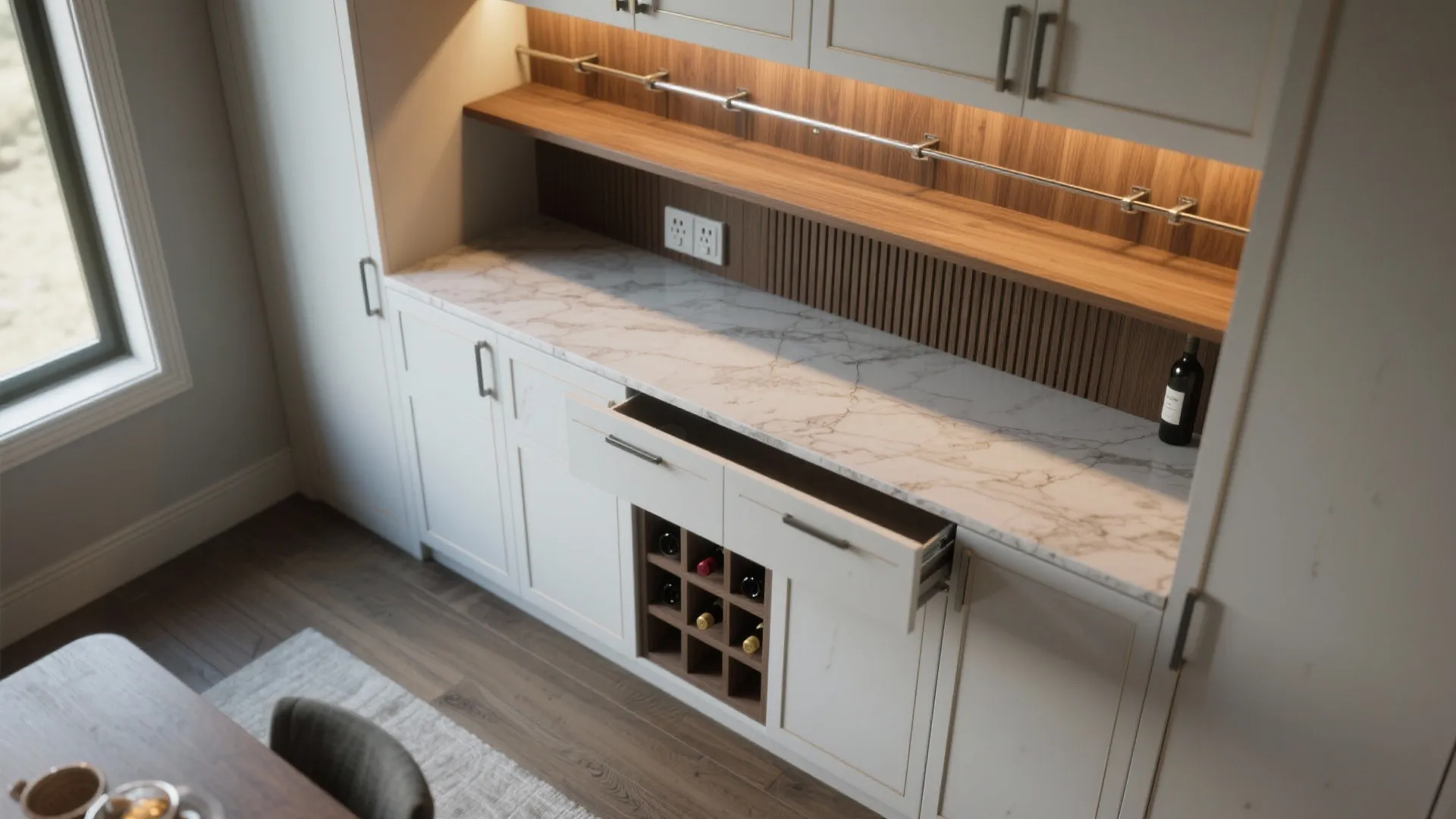 Built-In Niche Buffet with Pull-Out Surfaces