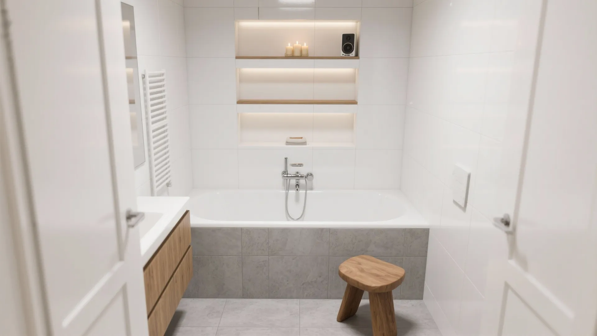 4) Vertical Niches and Over-the-Tub Shelving