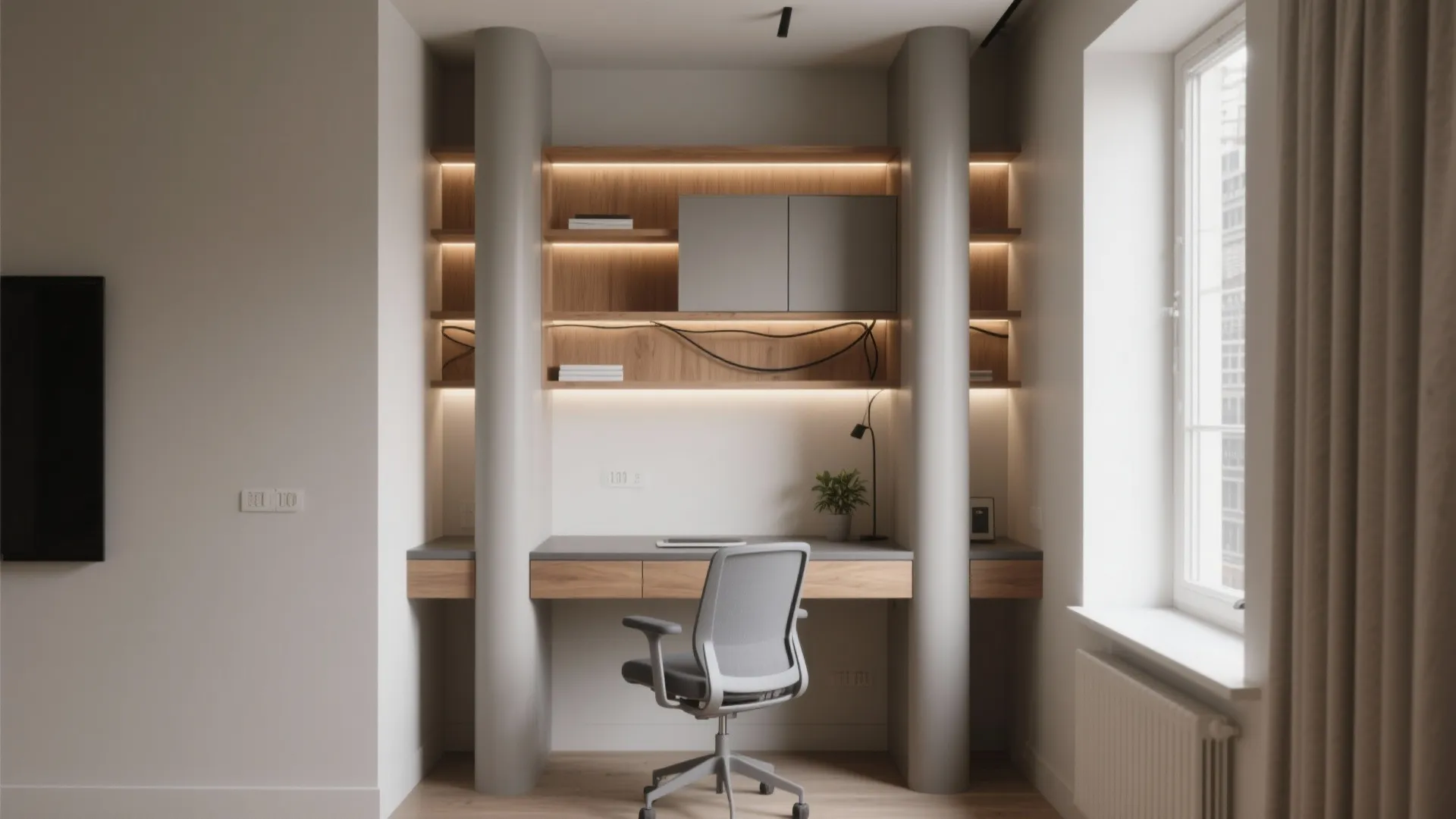 Built-in Niche Desk with Vertical Storage