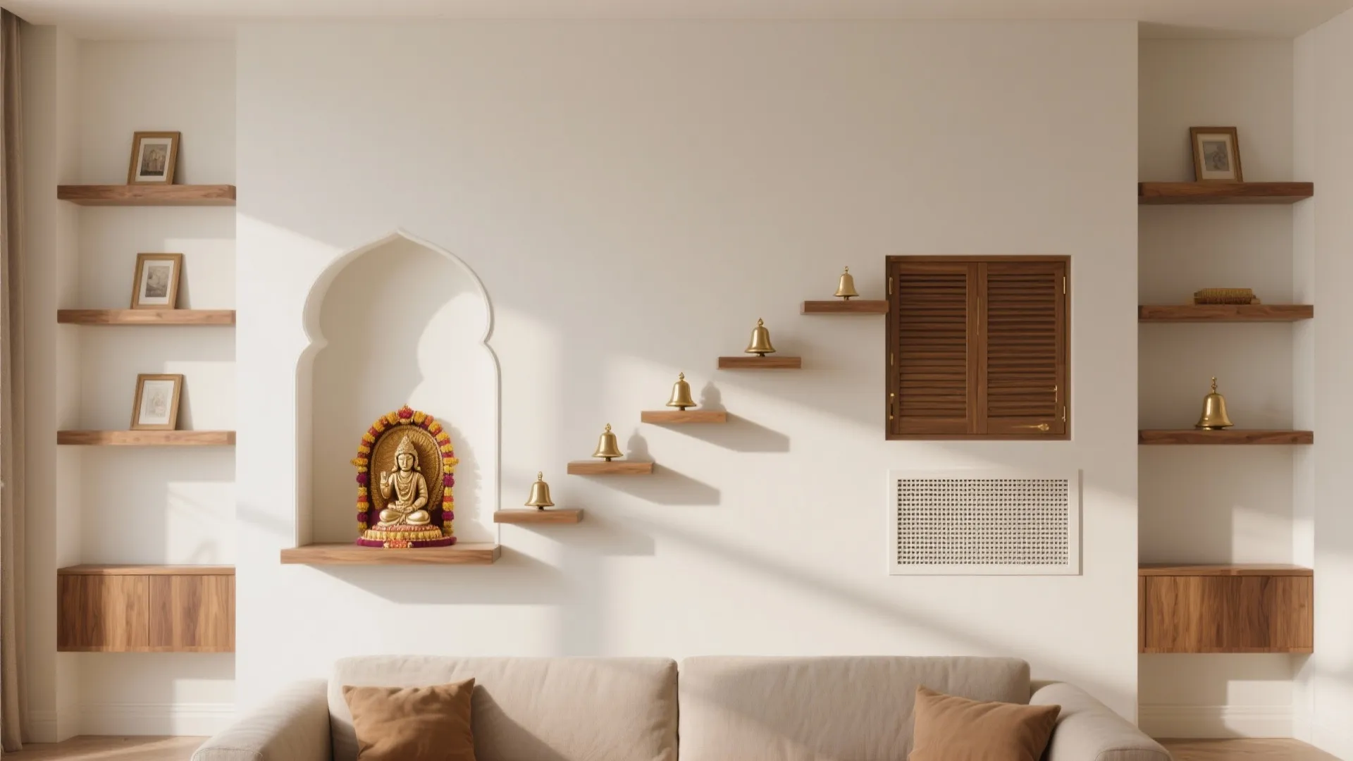Niche-Integrated Pooja Unit on a Feature Wall