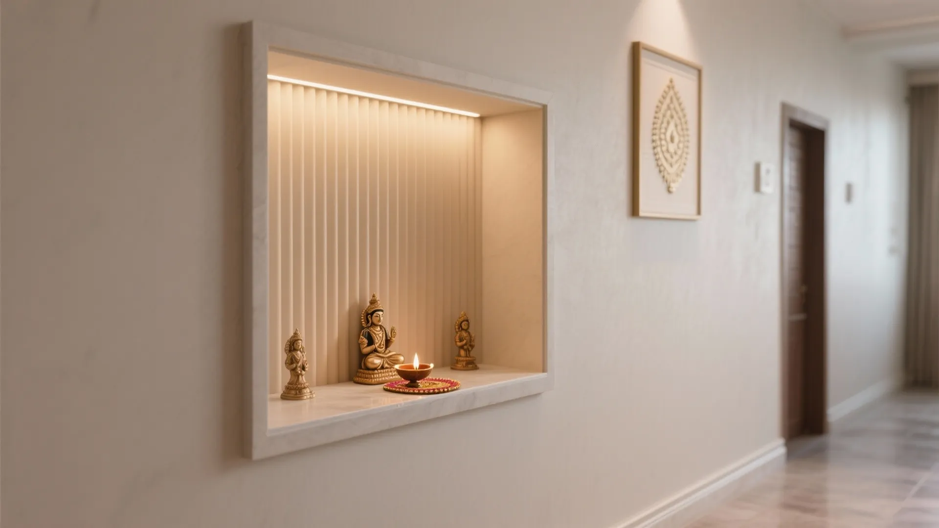 Wall Niche Mandir with Textured Back Panel