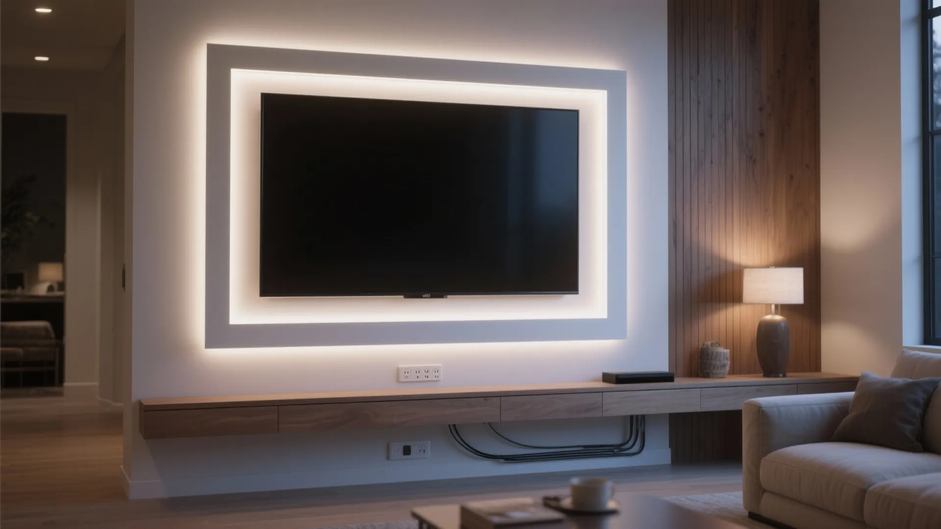 Built-in niche framing with integrated lighting