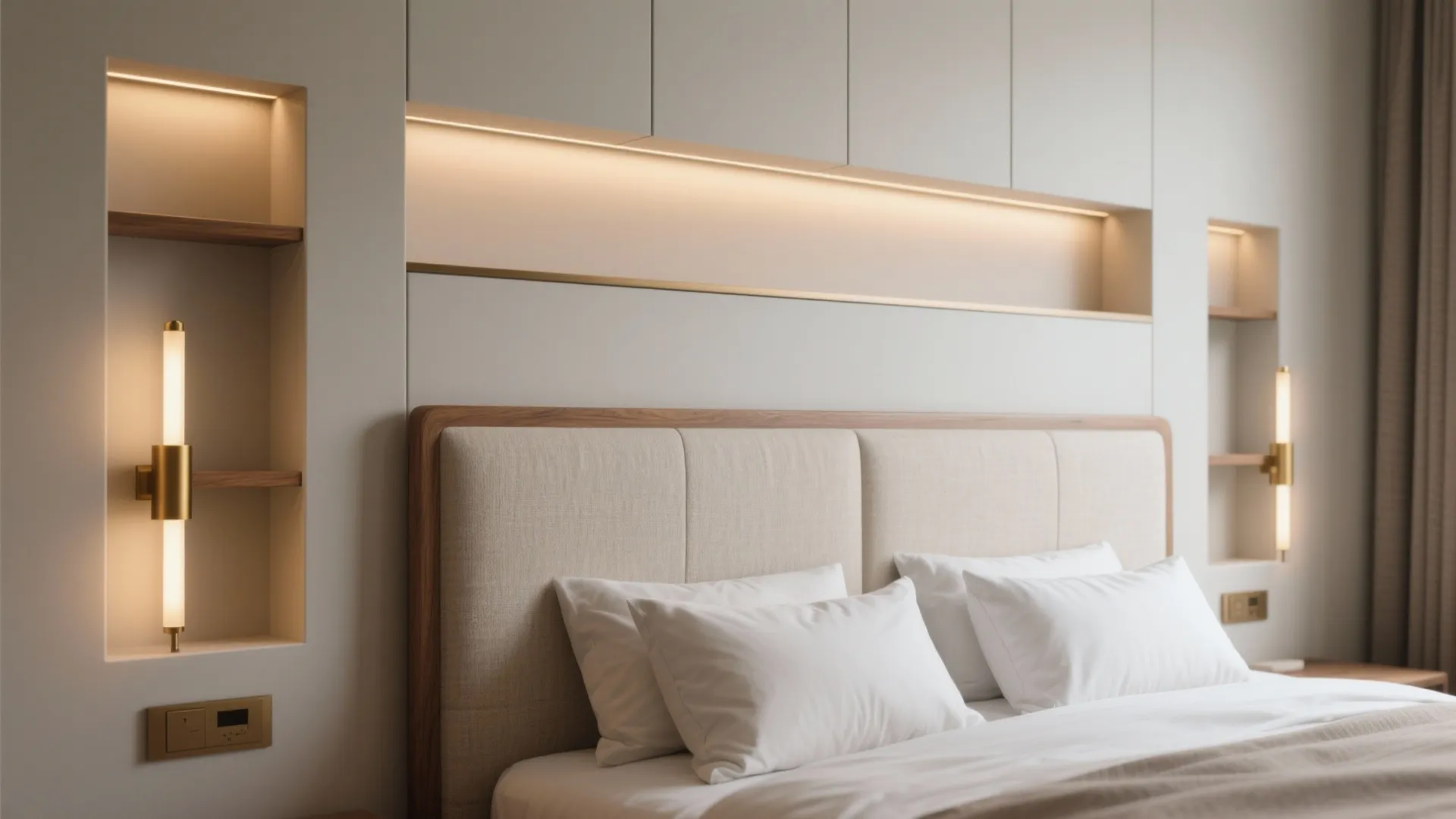 2) Headboard Wall With Integrated Niches and Lighting