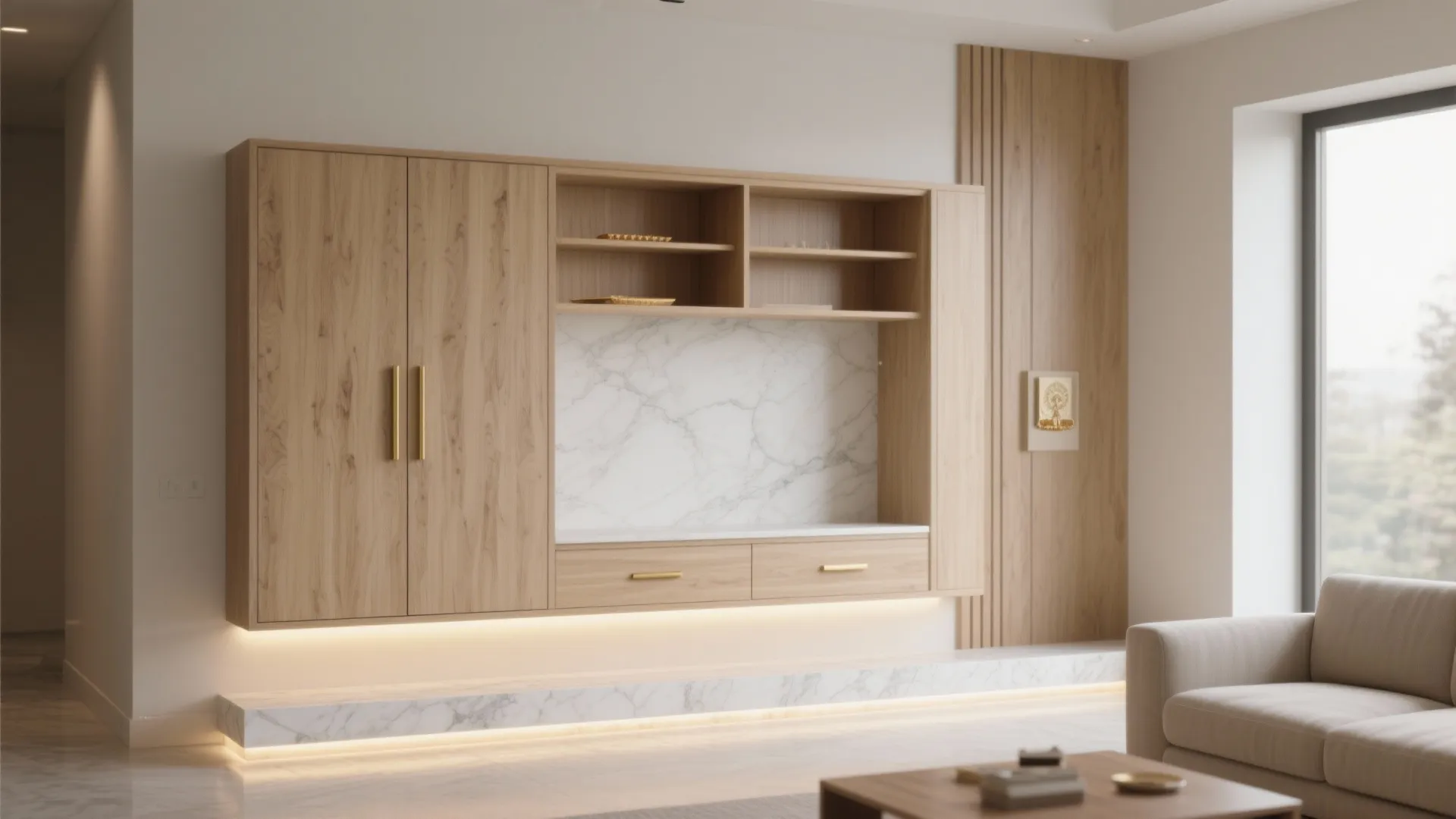 Minimal Puja Niche with Hidden Storage