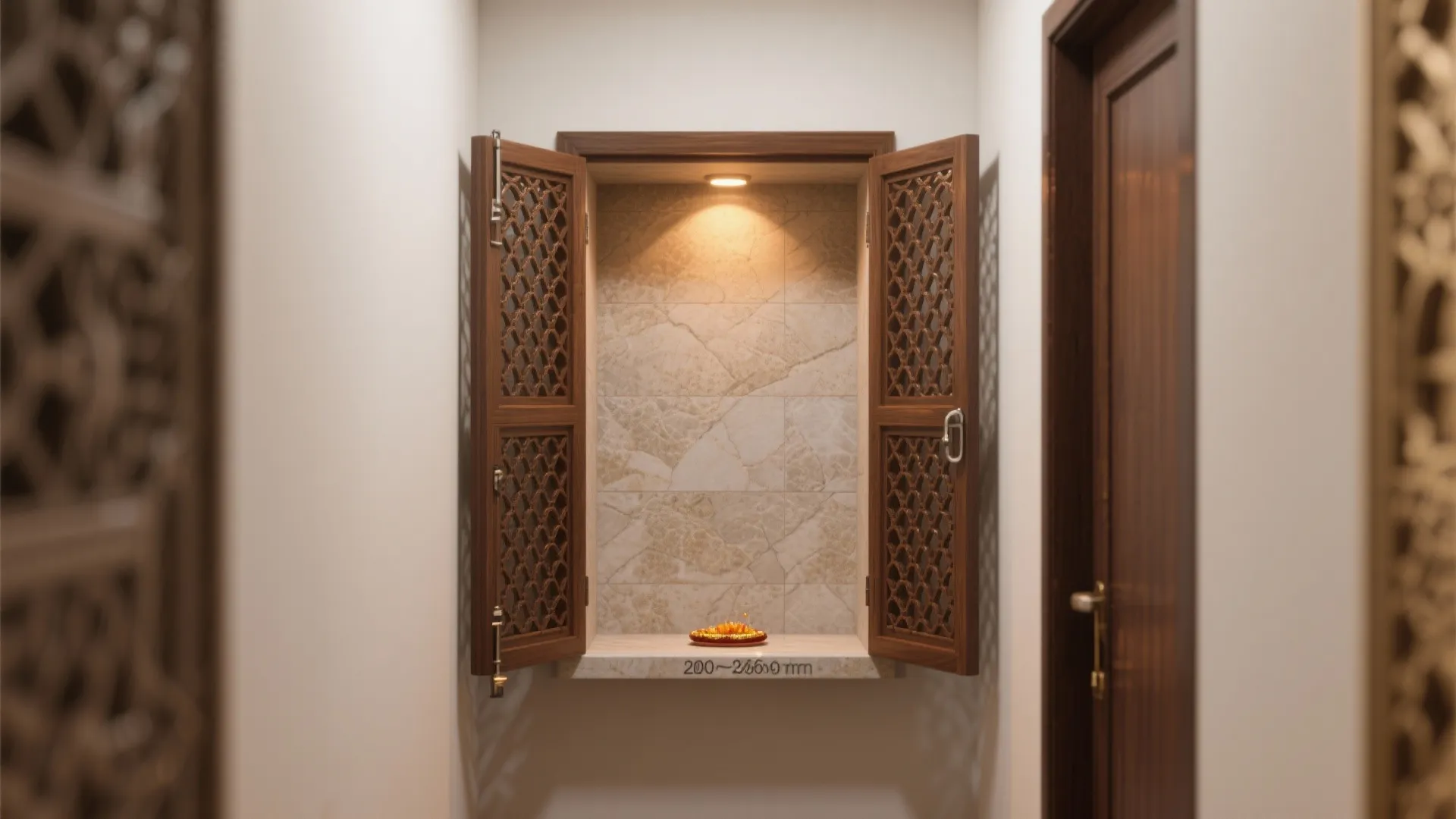 4) Niche Mandir With Carved Jali Doors