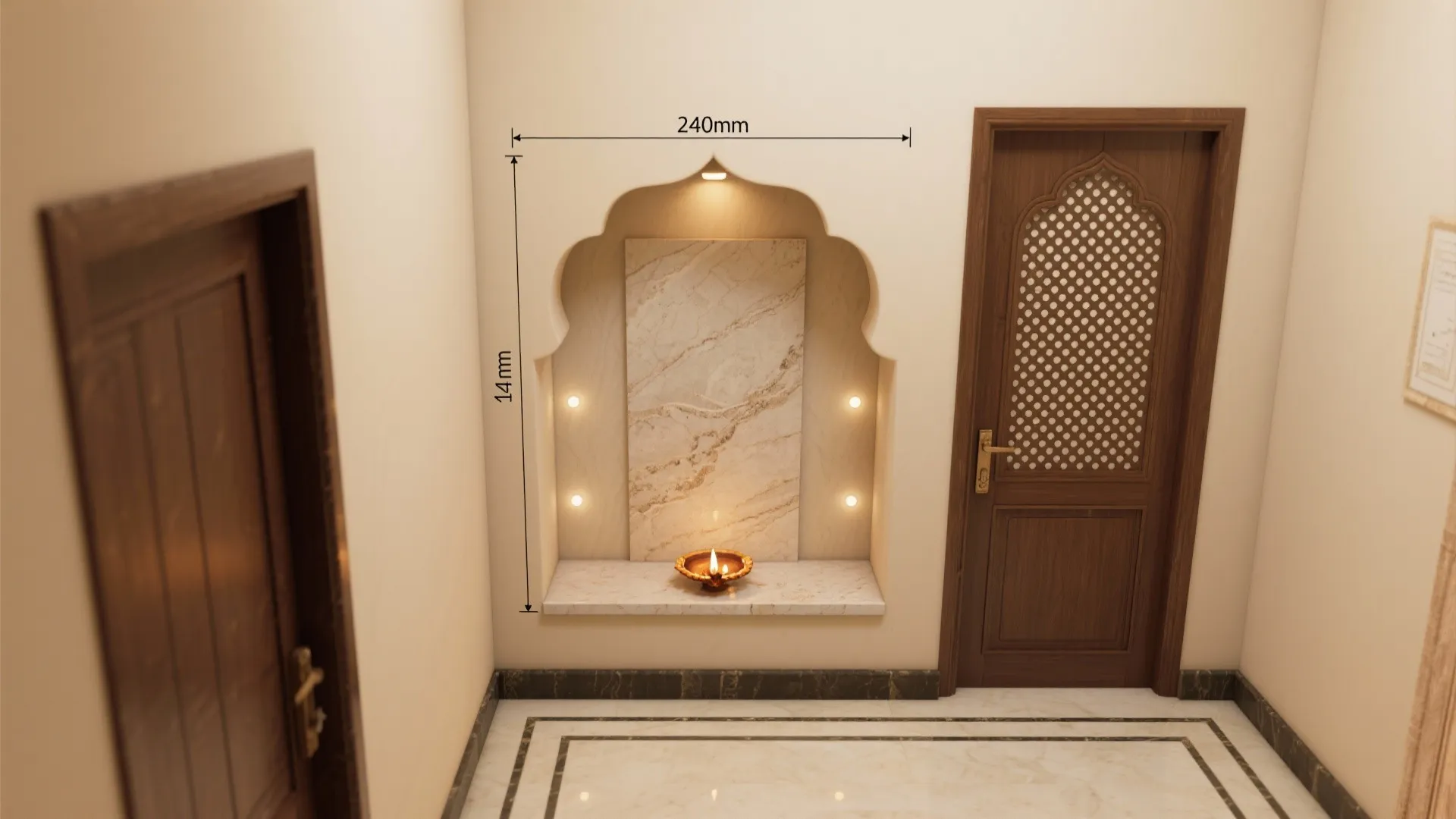 4) Niche Mandir With Carved Jali Doors