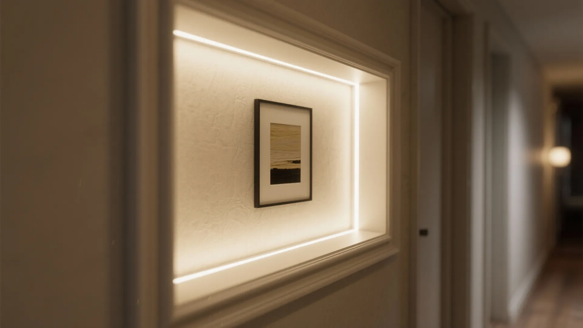 Built-in niche wall with layered lighting