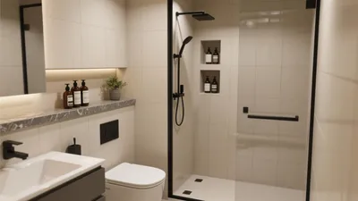 Modern Bathroom Design with Black Accent Fixtures