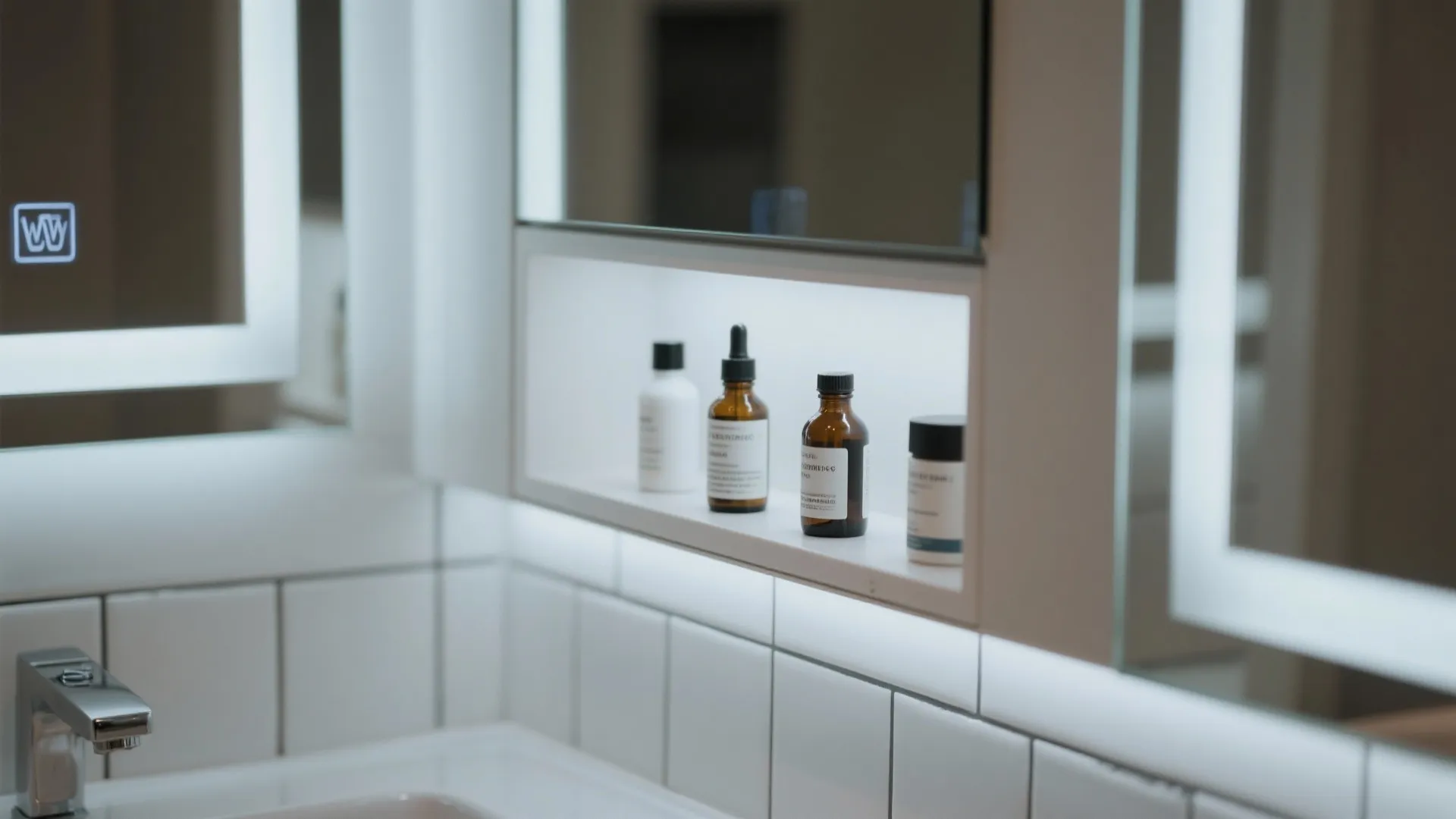 4) Tall mirrored cabinet with medicine niche