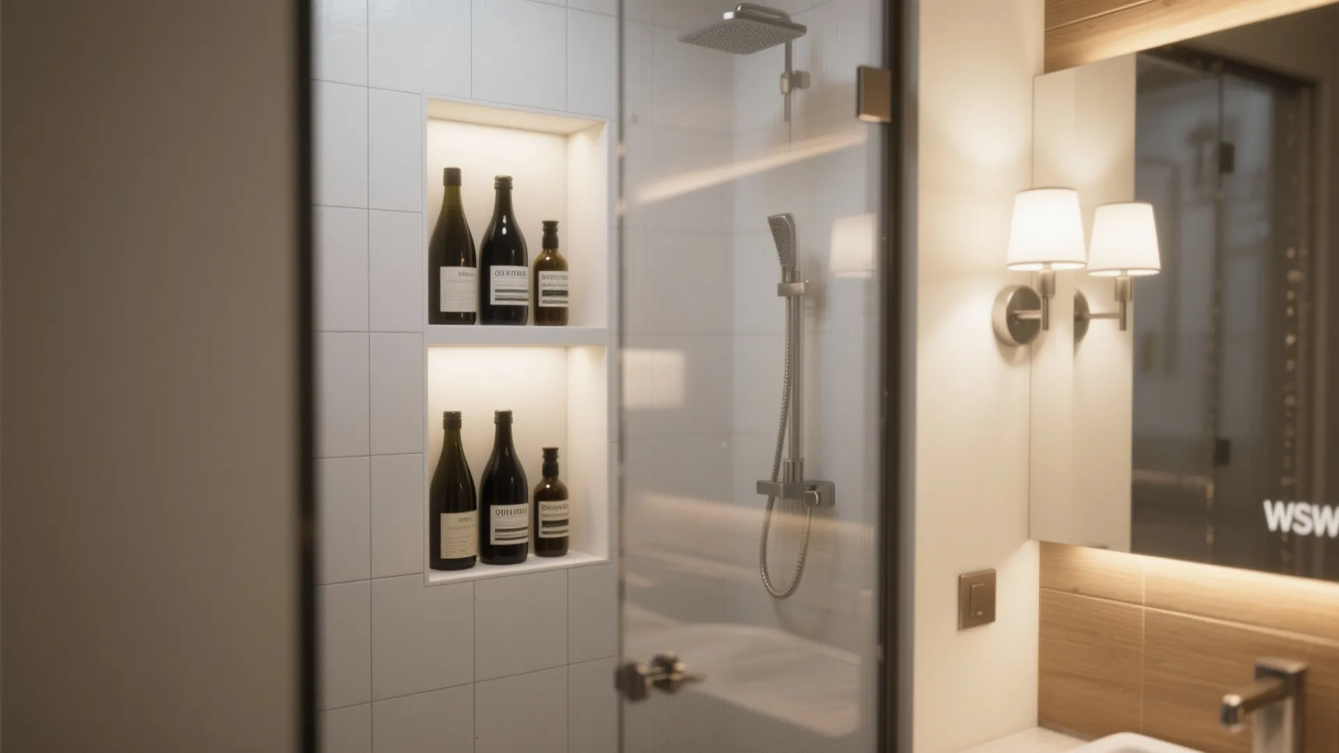 Recessed Niches, Pocket Door, and Layered Lighting: Every Inch Works