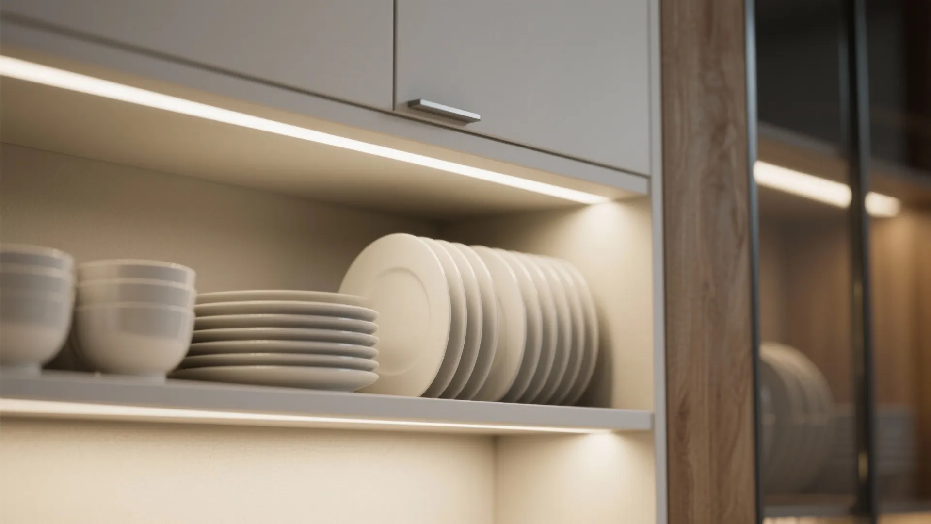 Minimalist crockery wall with recessed niches