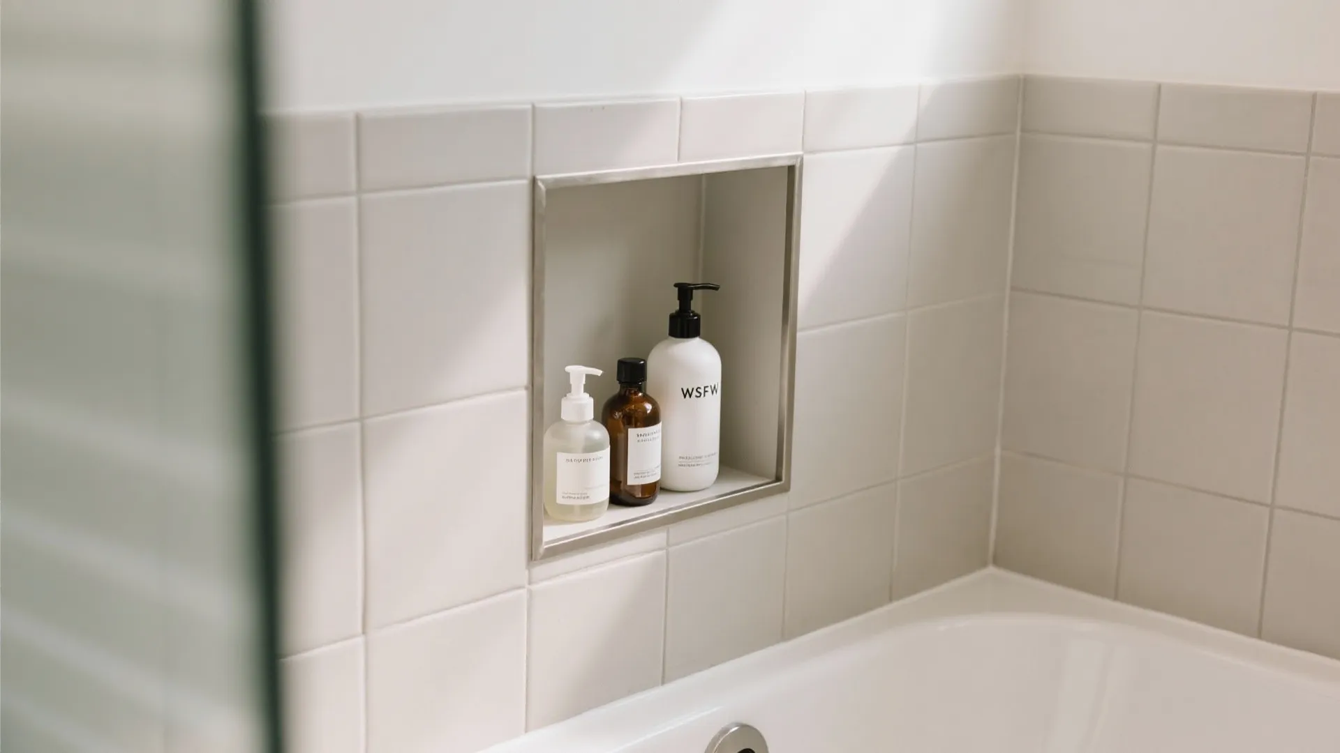 Compact alcove tub with storage walls