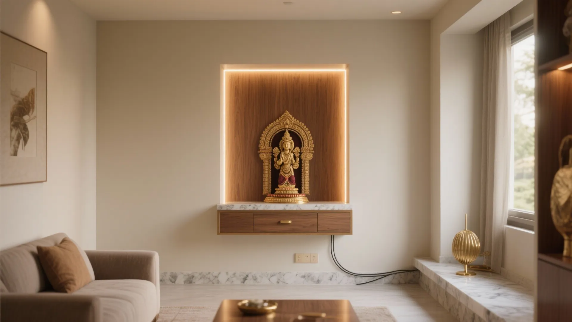 Minimal Wall-Niche Mandir with Backlight