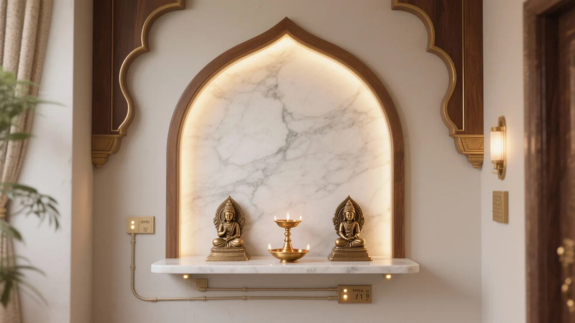 Wall-Mounted Mandir with an Arched Niche