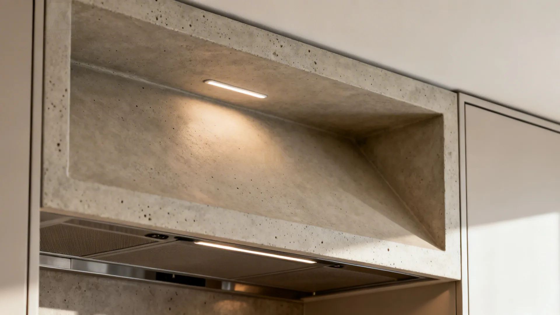 Textured niche ceiling over the cookline