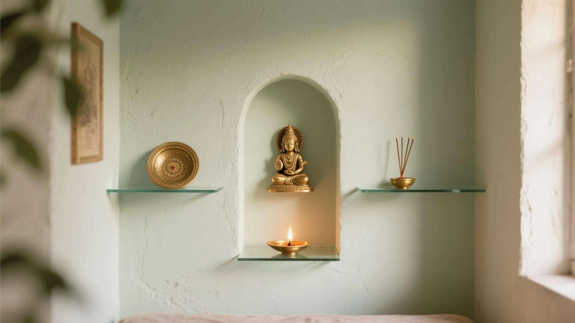 Painted Plaster Niche with Minimal Shelves