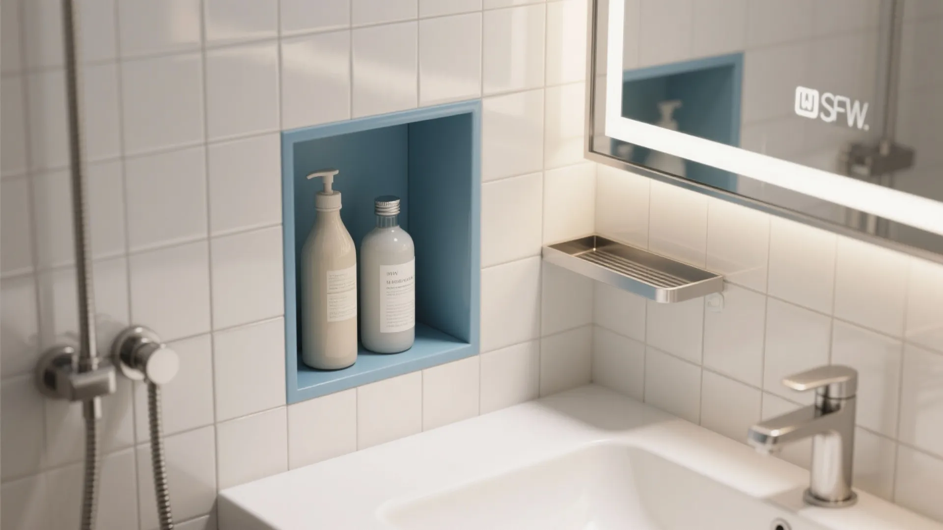 Built-in niches and mirror cabinets that actually organize