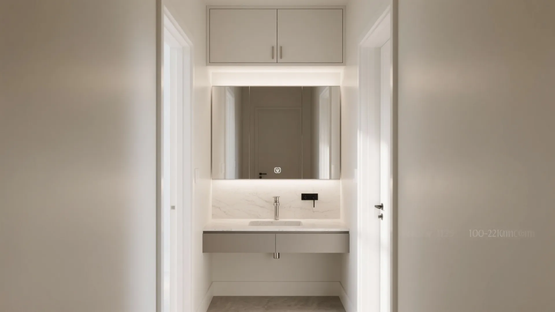 Basin-in-a-niche with mirror cabinet