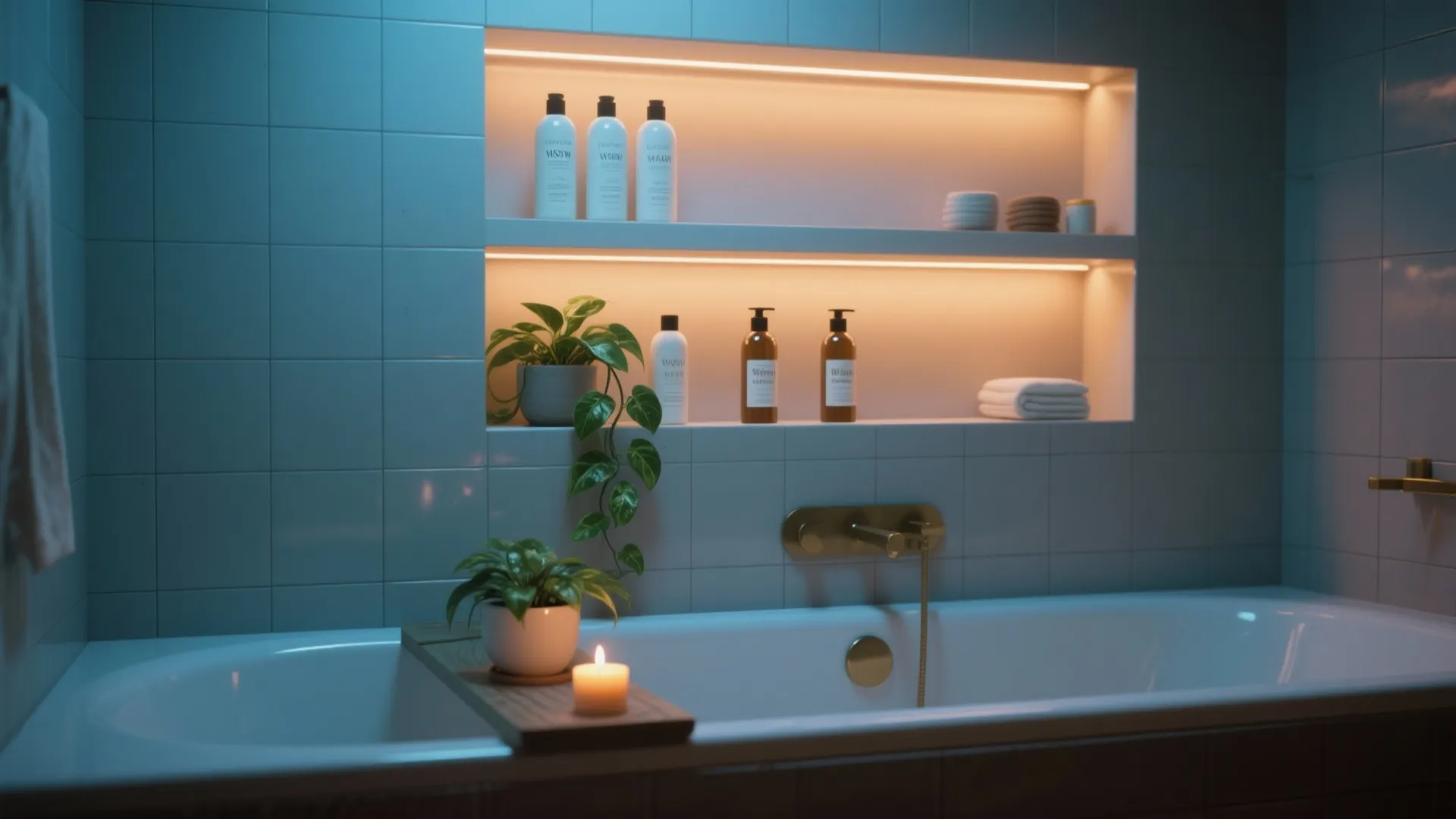 2. Niche Shelving with Mood Lighting