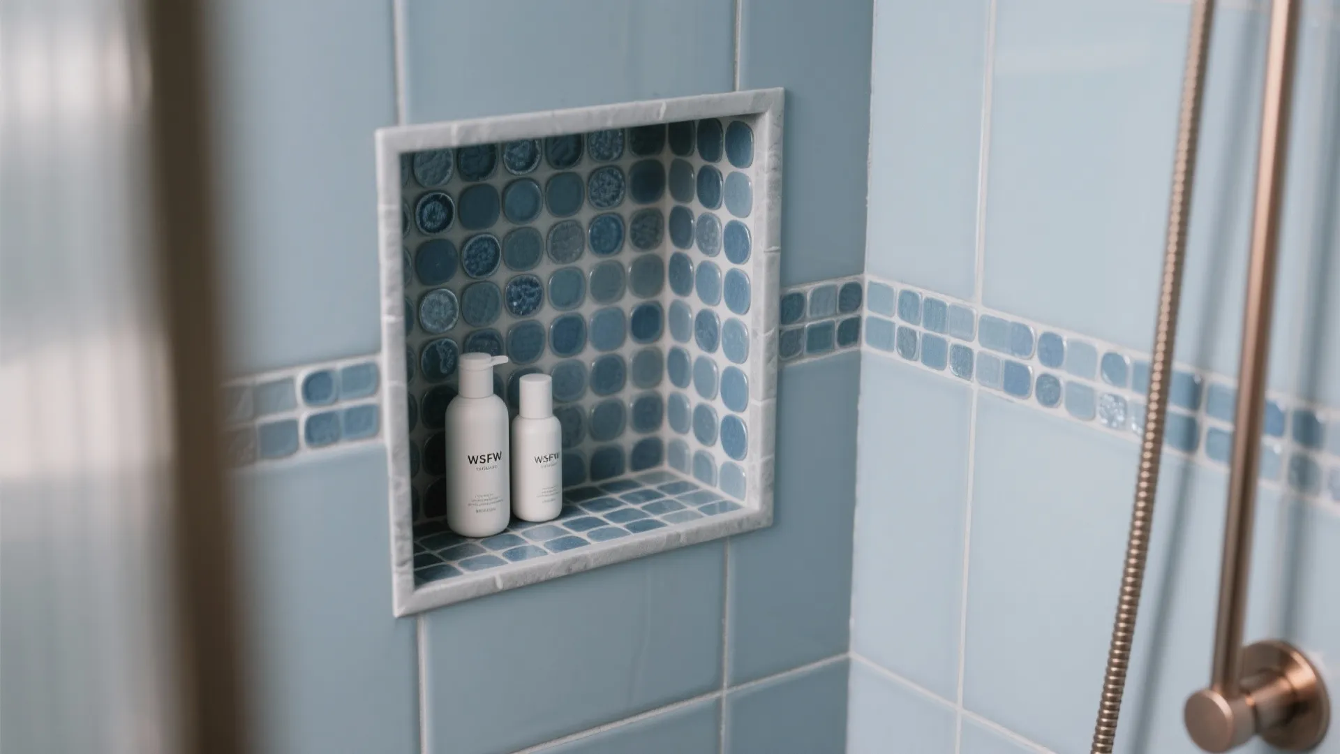 Mosaics and Kit-Kat Texture in the Shower Niche