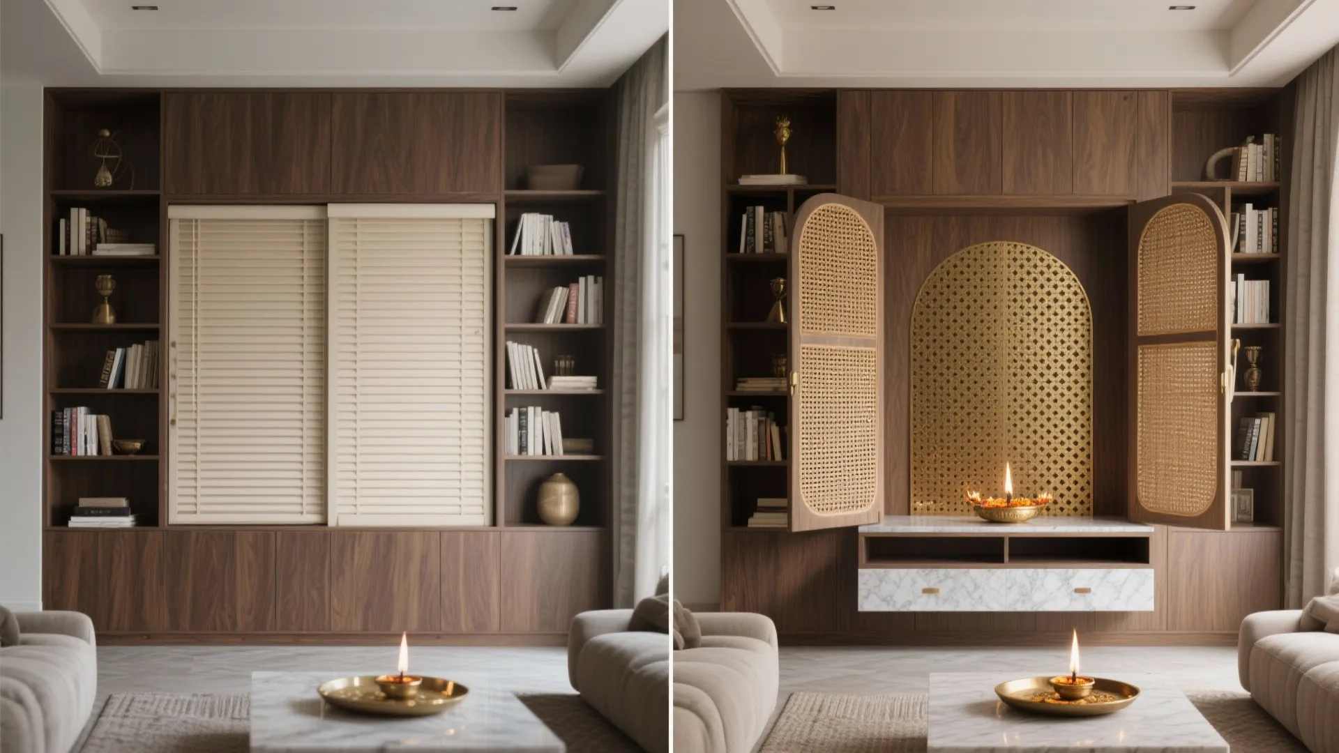 2) Sliding-Shutter Niche in a Living Cabinet