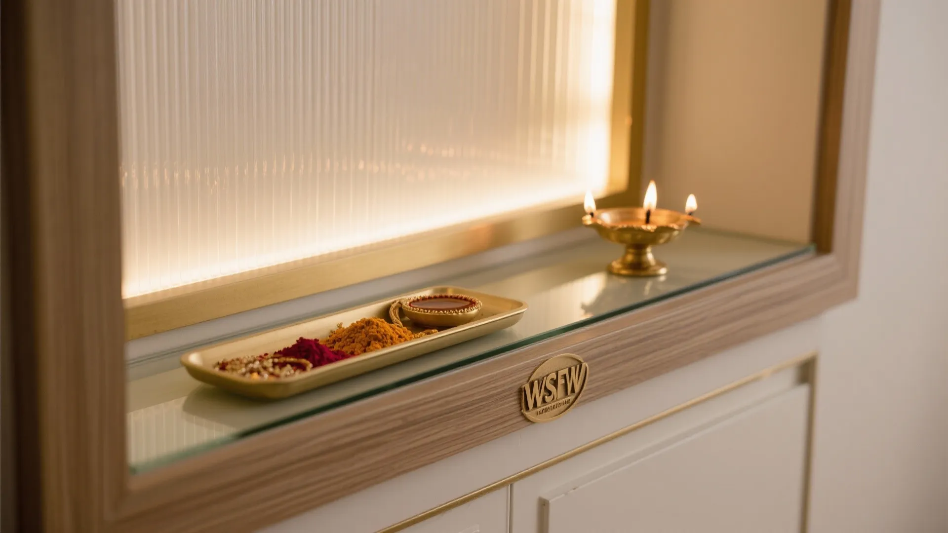 1) Minimalist pooja niche with backlit panel