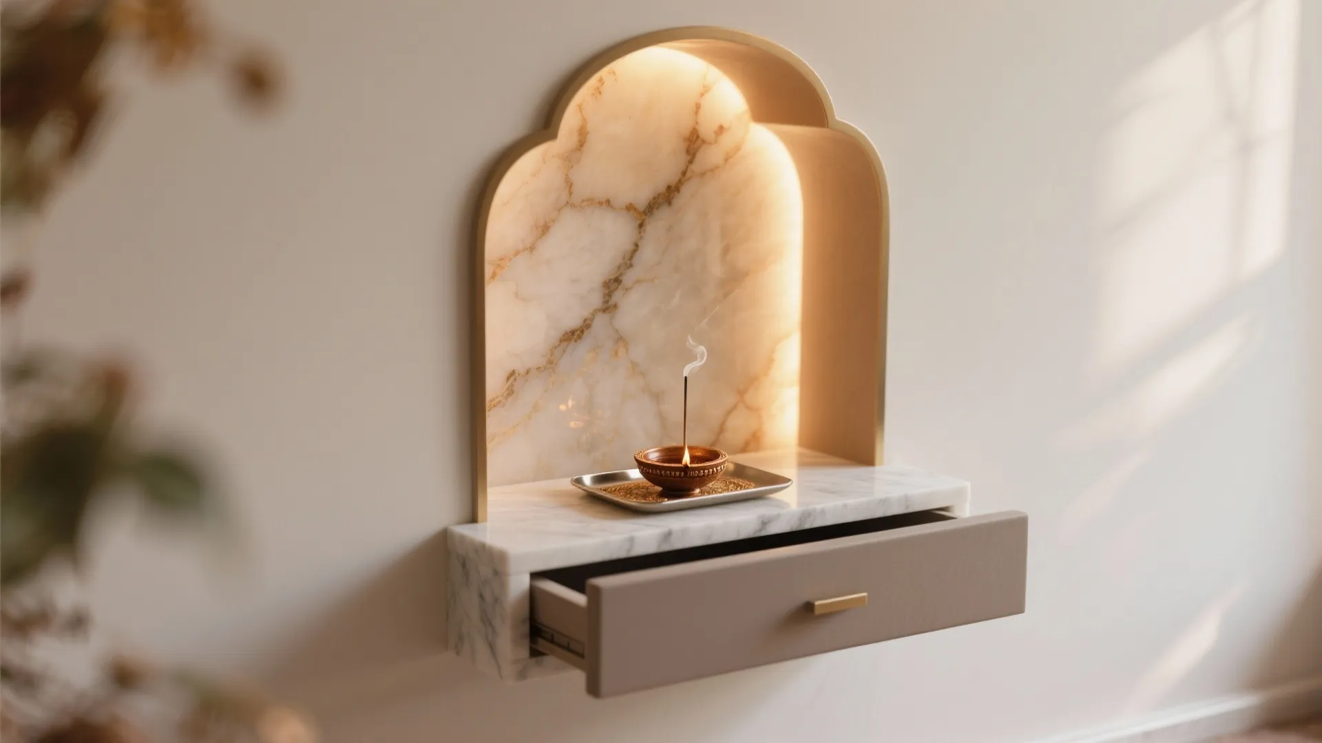 Minimal Wall-Niche Mandir with Hidden Storage