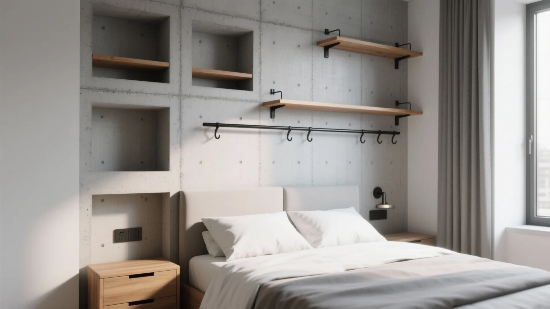 1) Cast-in niches and rails: storage without bulk