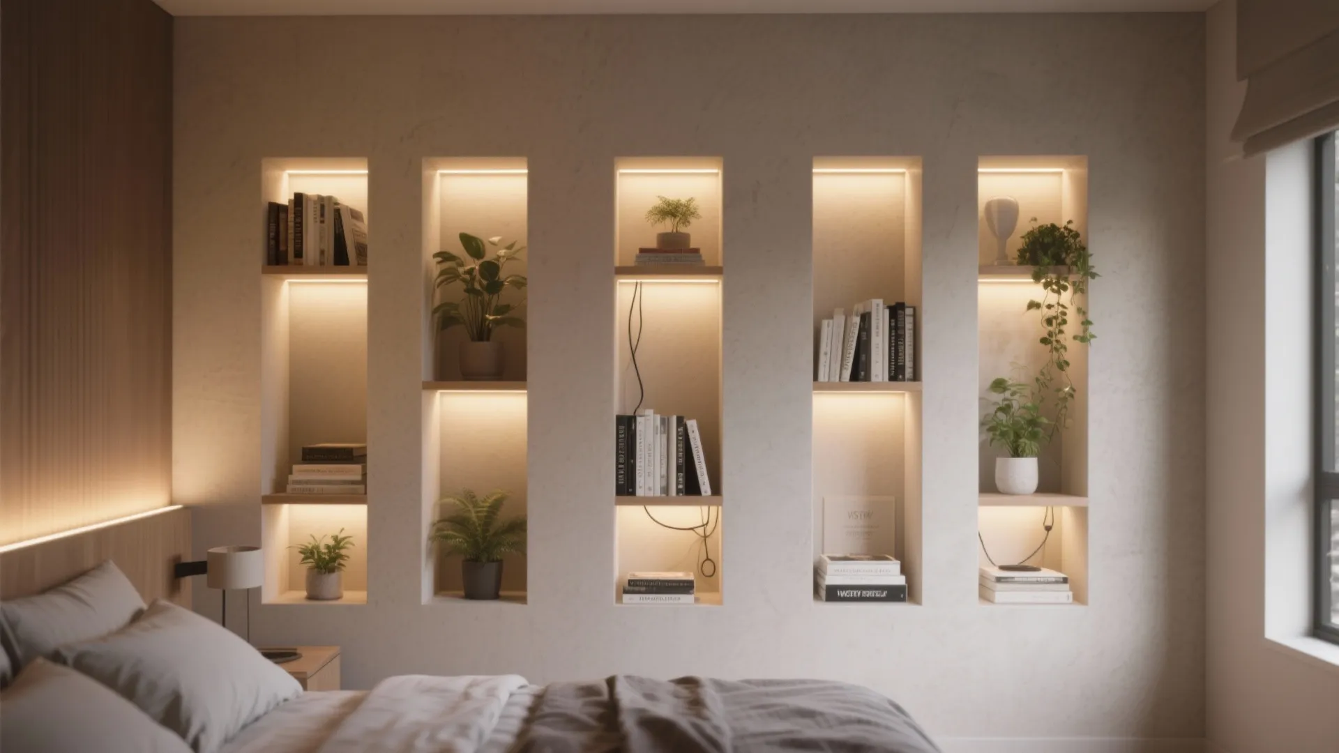 LED Niche Shelving Feature Wall