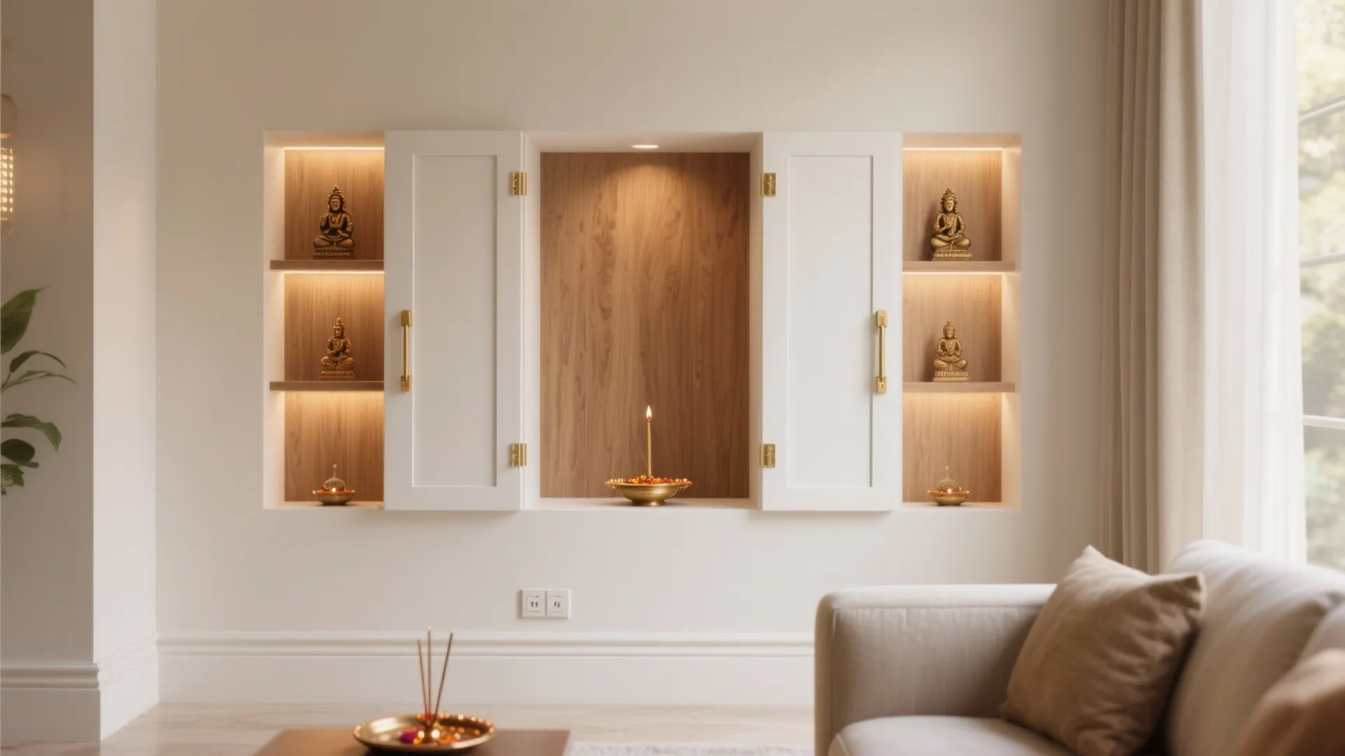 Compact Mandir Niche with Sliding Doors