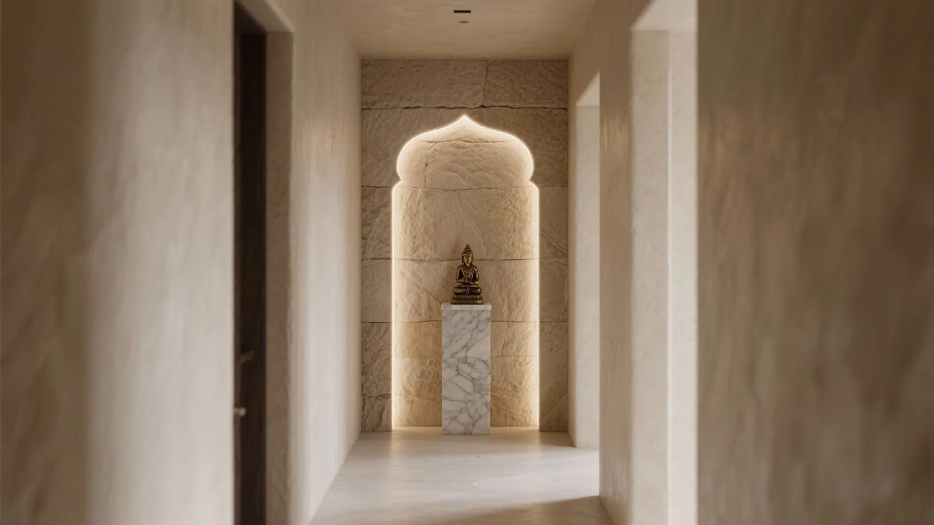 Recessed Niche Altar with Integrated Lighting and Stone Backdrop