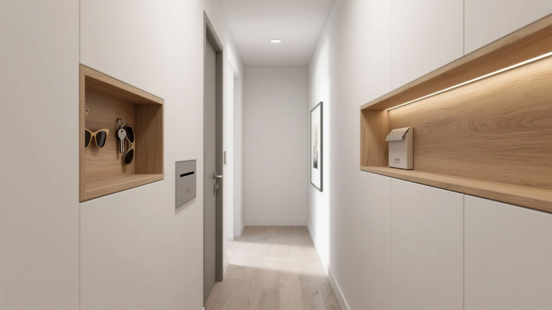 Idea 3: Niche wall with slim storage and art ledges