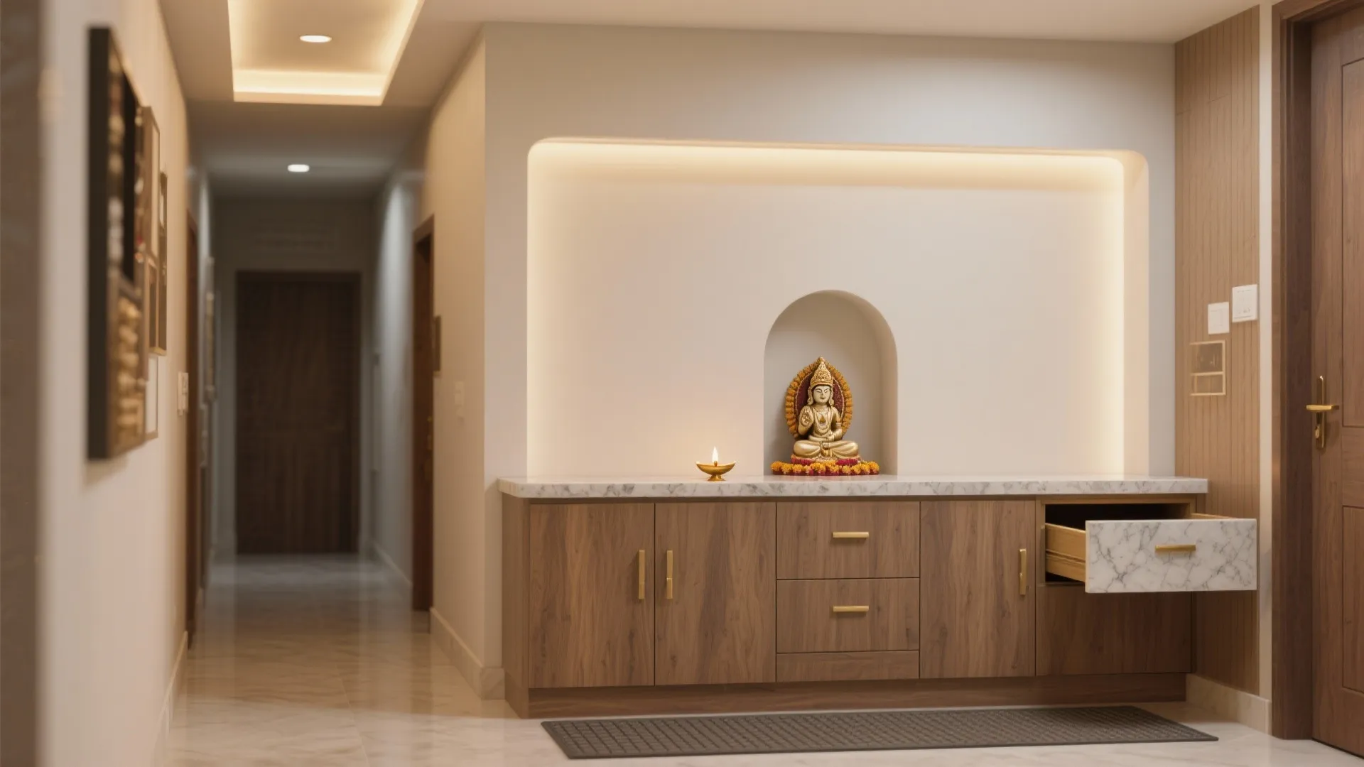 Minimal altar niche with concealed storage