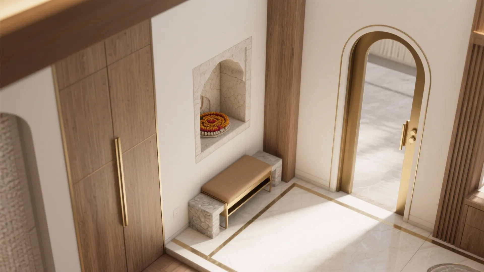 Floating niche with fold-down aasan