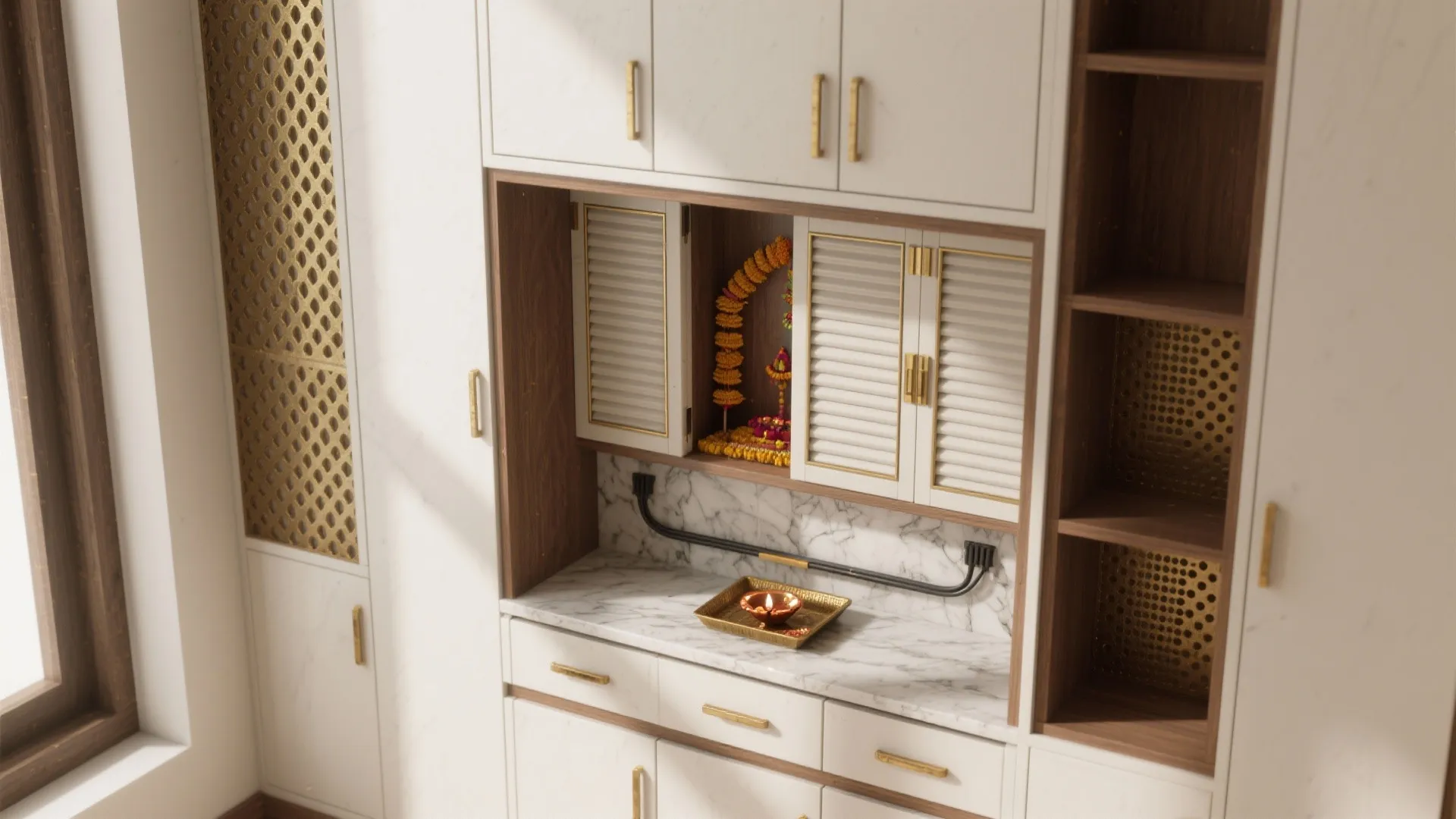 2) Sliding-Shutter Niche in a Living Cabinet