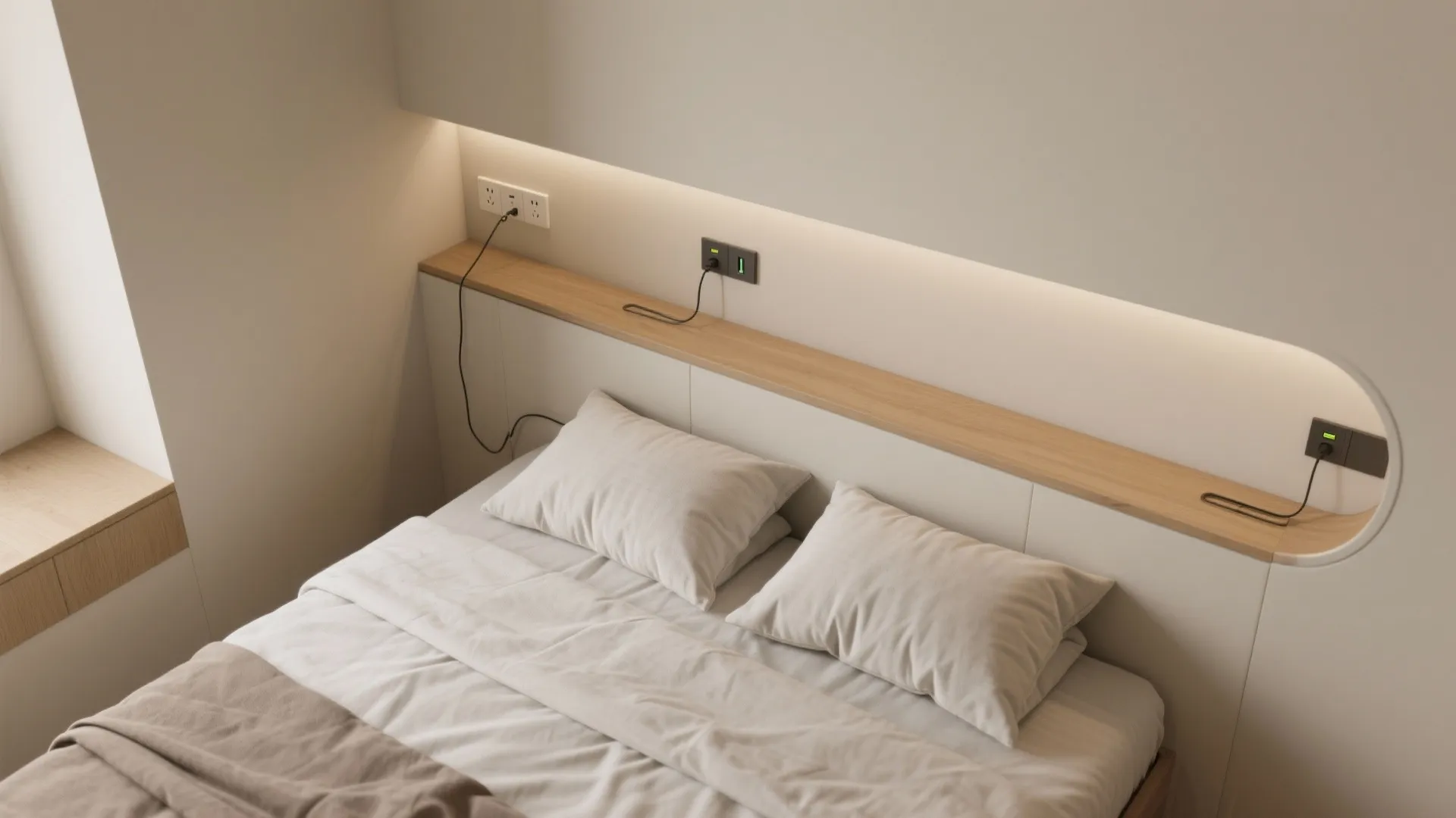 Built-In Niche Shelves Behind the Bed