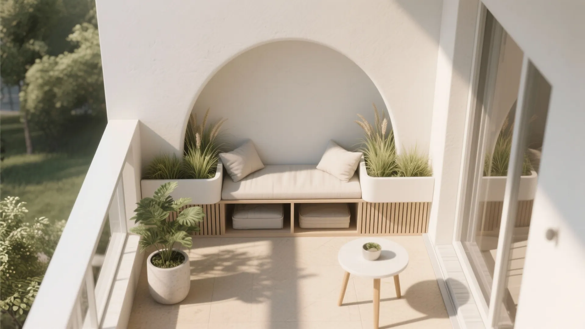 Built-In Arch Niche Seating with Greenery