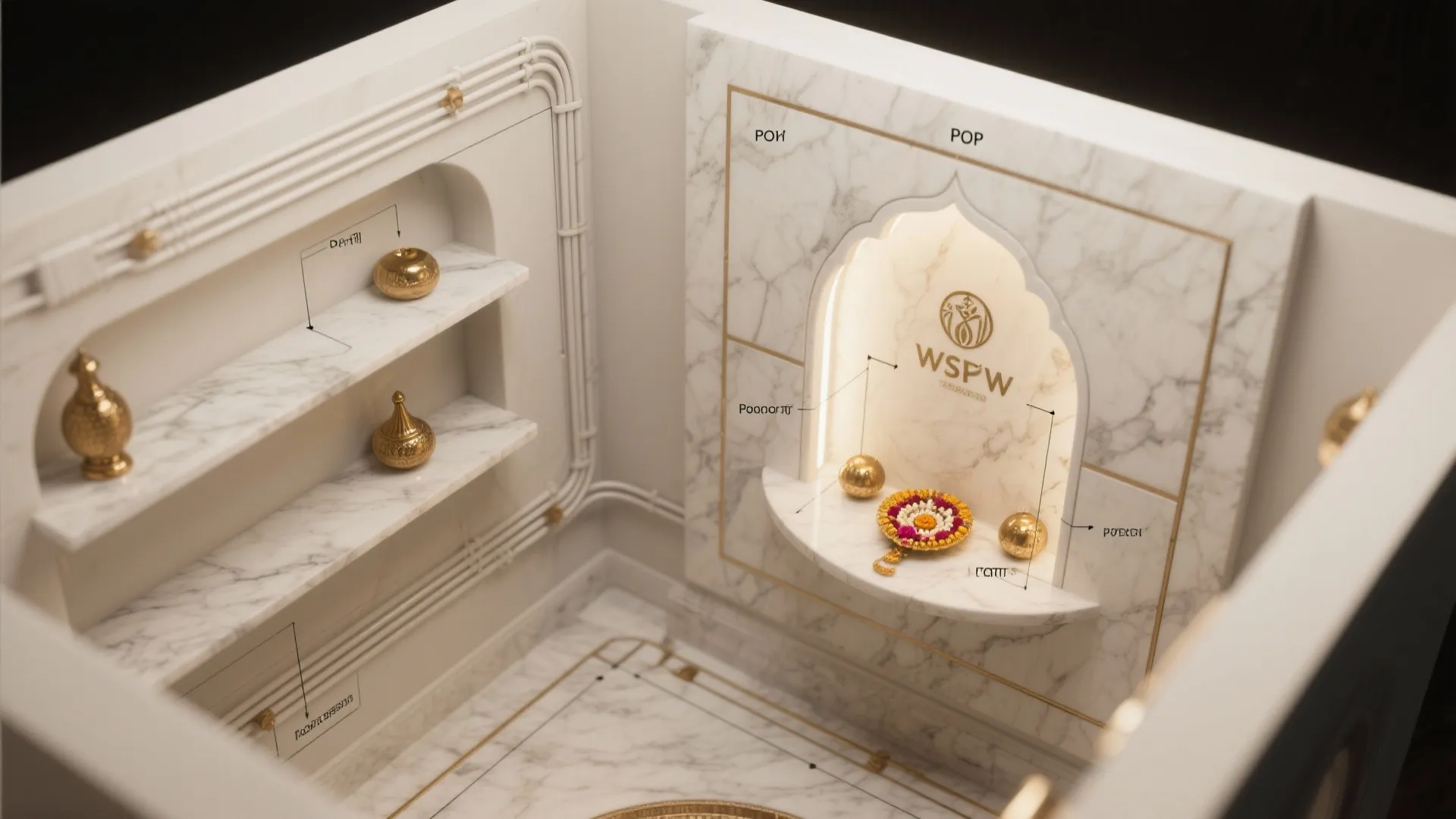 POP wall niche with arched mandir frame