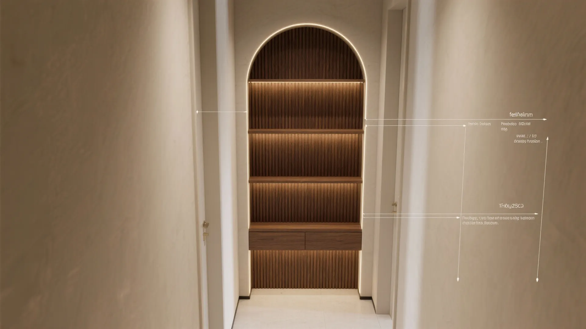 Deep-Set Arch Niche with Walnut Slats