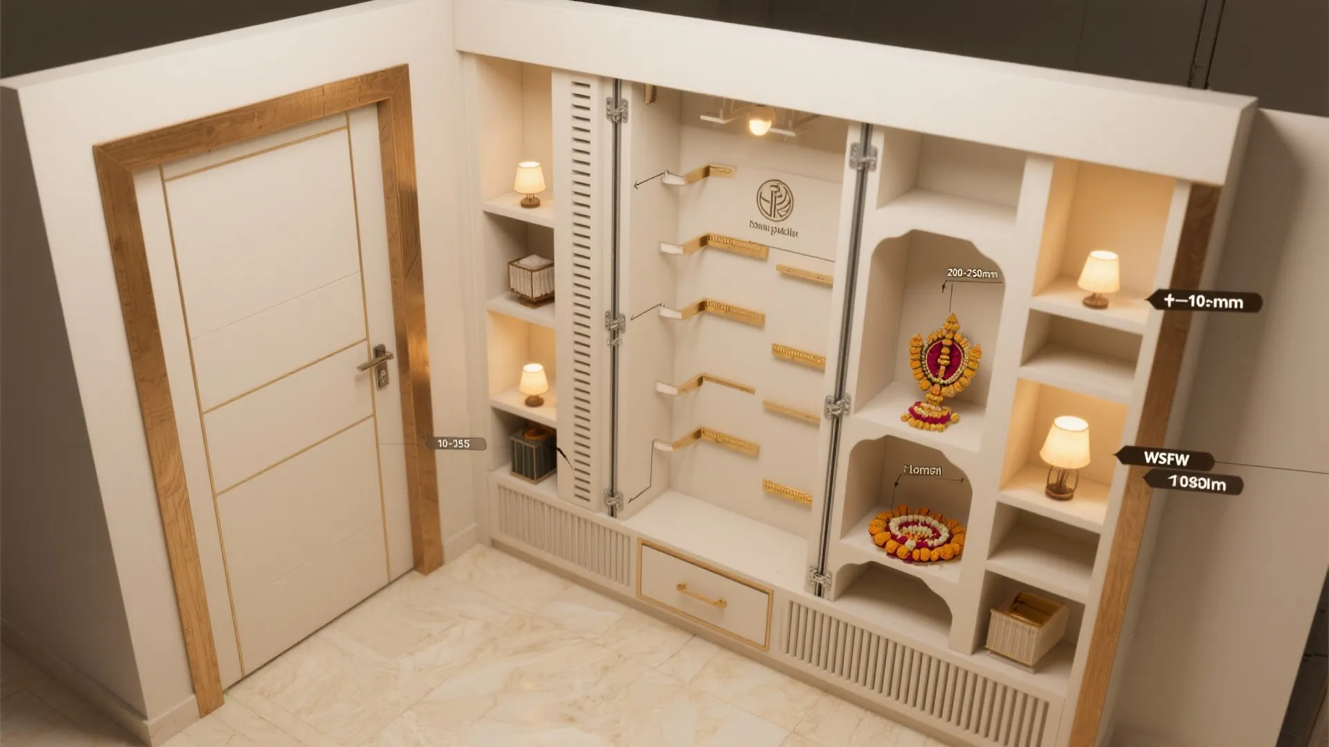 Sliding-door niche with acoustic calm