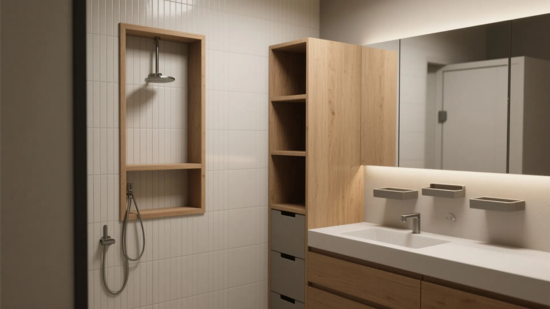 Built-in niches and vertical storage towers