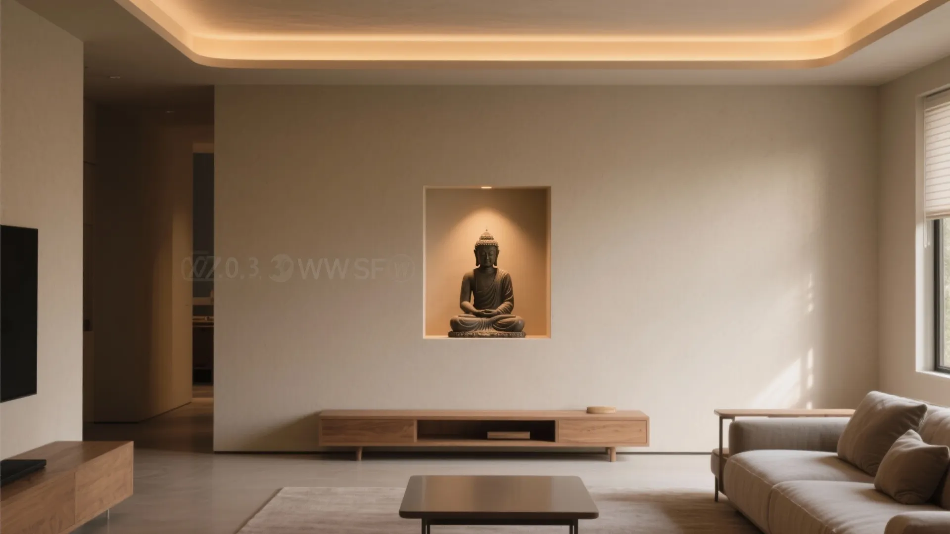Minimalist Buddha Wall Niche with Warm Lighting
