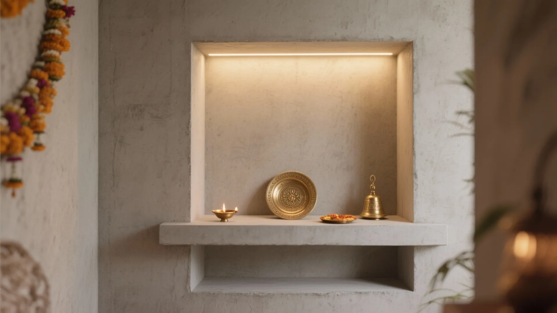 Built-in Concrete Niche and Floating Shelf