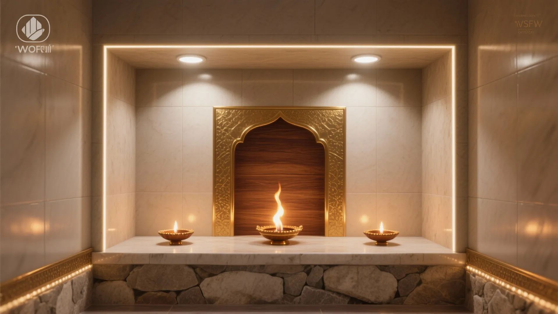 Tile or veneer niche with integrated lighting and safety-first design